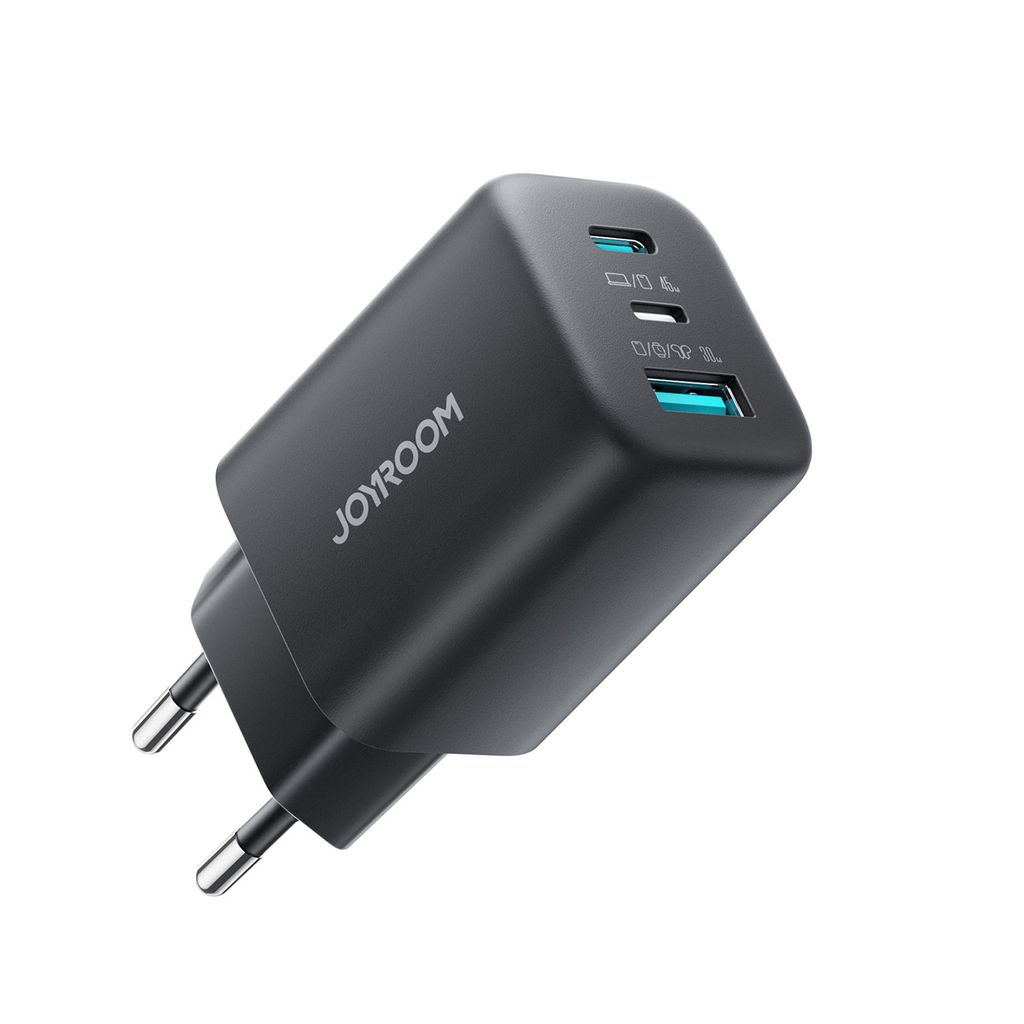 joyroom-jr-to1-45w-gan-laddare-usb-c-usb-a-lightning-svart